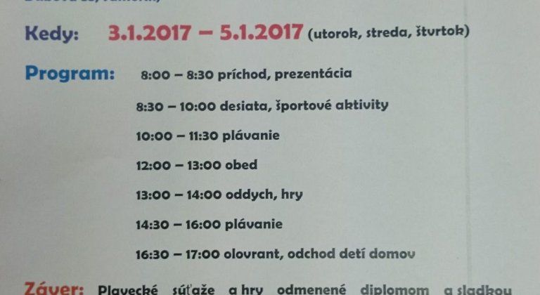 Denný plavecko - športový tábor Koral