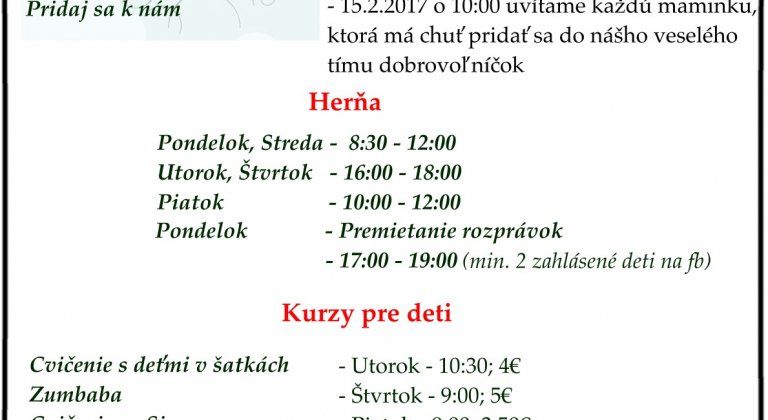 Program materského centra Baba klub na február