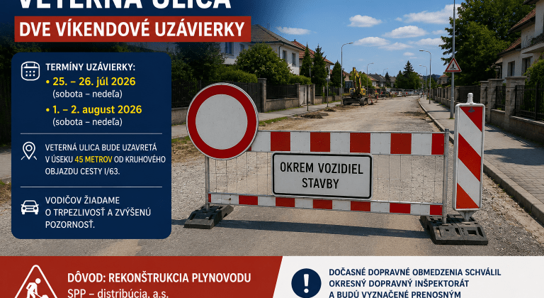 Veternú ulicu čakajú dve víkendové uzávierky. Dôvodom je rekonštrukcia plynovodu