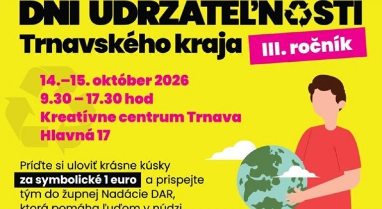 Trnavská župa chystá Dni udržateľnosti. V programe bude bazár, prednášky aj slow fashion Trnavská župa chystá Dni udržateľnosti. V programe bude bazár, prednášky aj slow fashion