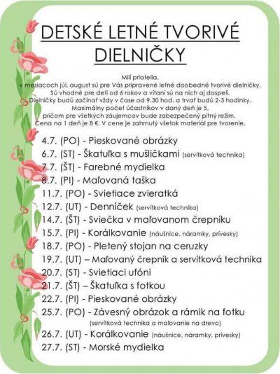 Detské letné tvorivé dielničky v Kreativnom obchodíku u Moniky