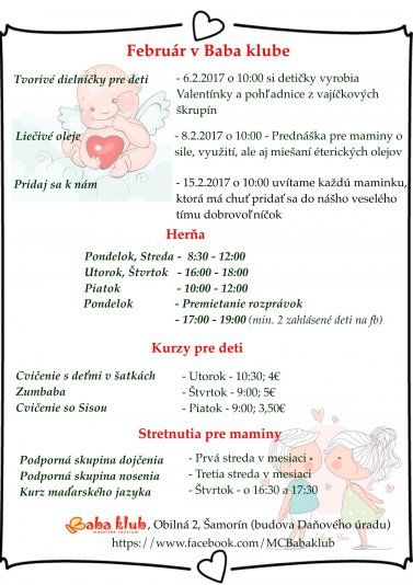 Program materského centra Baba klub na február