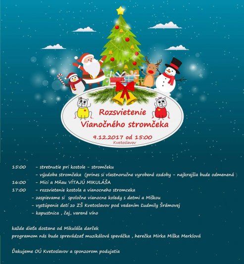 Kvetoslavov: Rozsvietenie vianočného stromčeka Kvetoslavov: Rozsvietenie vianočného stromčeka