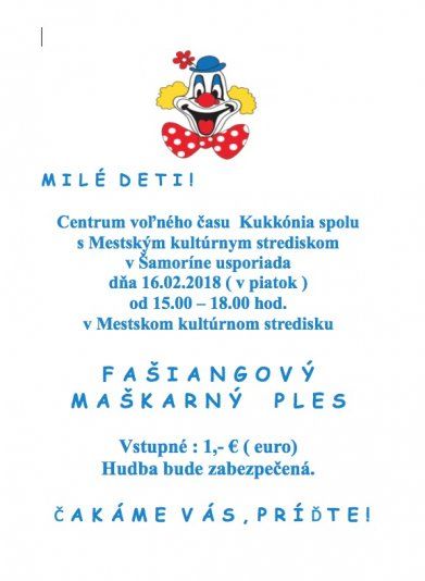 Pozvánka na detský maškarný ples