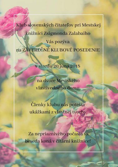 Pozvánka na klubové posedenie