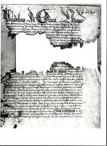 2. časť - Listina Vladislava II. Jagelovského, ktorou Šamorín stráca svoje výsadné postavenie kráľovského mesta.