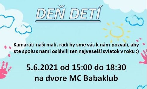 Pozývame všetkých malých na Deň detí v Babaklube